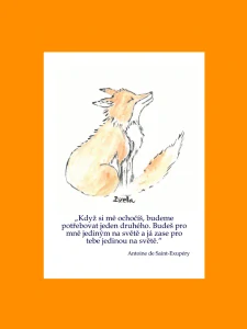 Přání/pohlednice Liška s citátem od Exupéryho